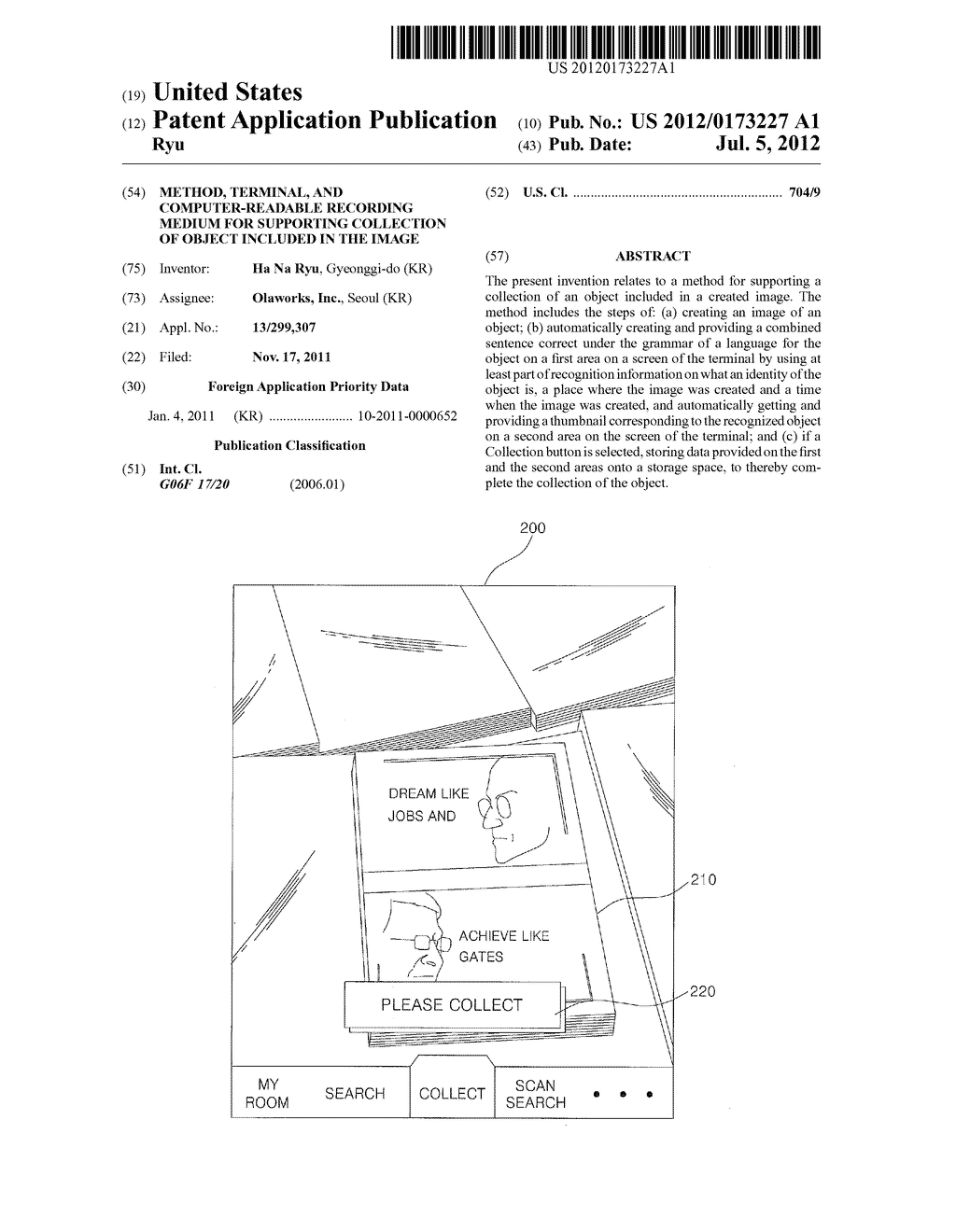 METHOD, TERMINAL, AND COMPUTER-READABLE RECORDING MEDIUM FOR SUPPORTING     COLLECTION OF OBJECT INCLUDED IN THE IMAGE - diagram, schematic, and image 01