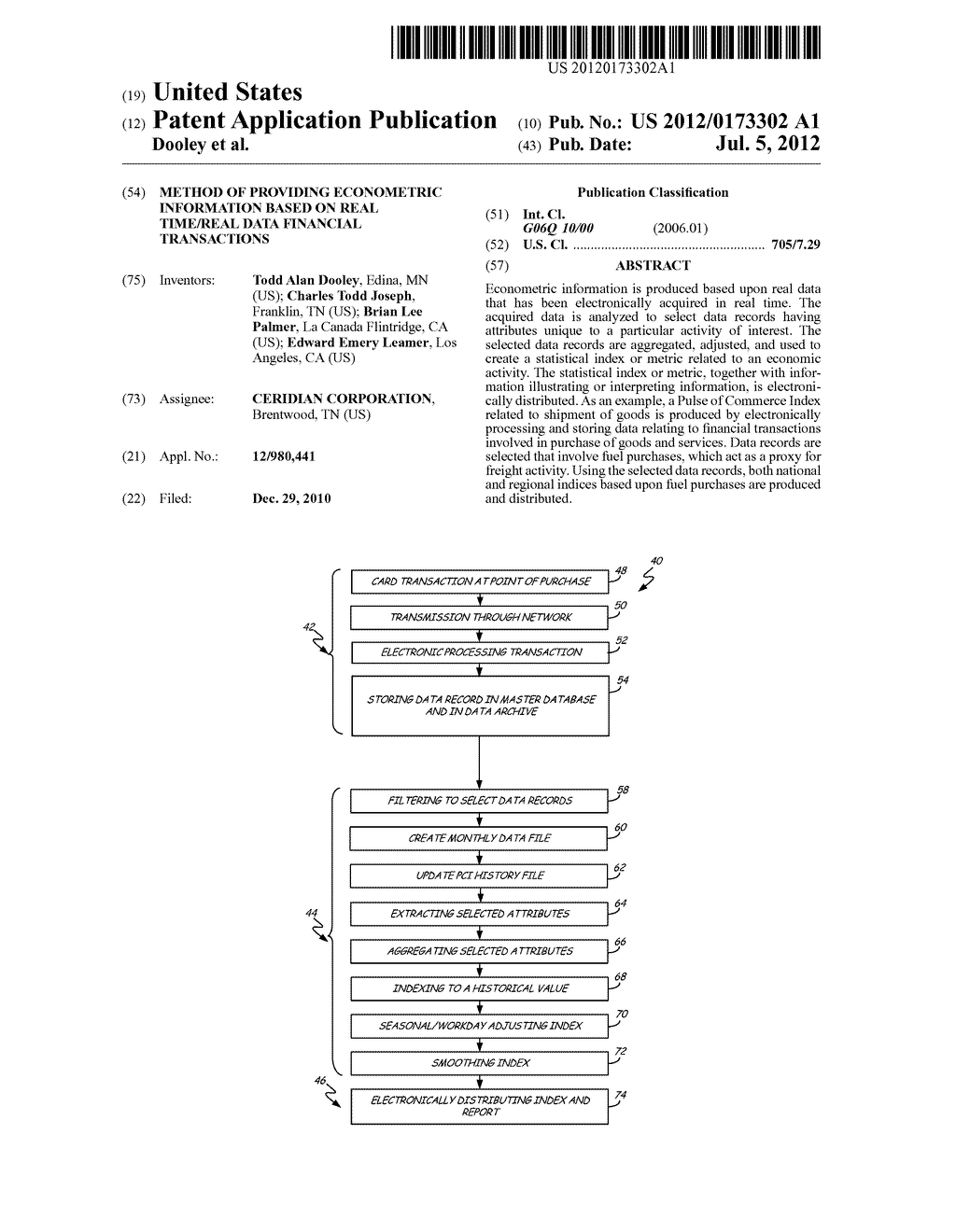 METHOD OF PROVIDING ECONOMETRIC INFORMATION BASED ON REAL TIME/REAL DATA     FINANCIAL TRANSACTIONS - diagram, schematic, and image 01