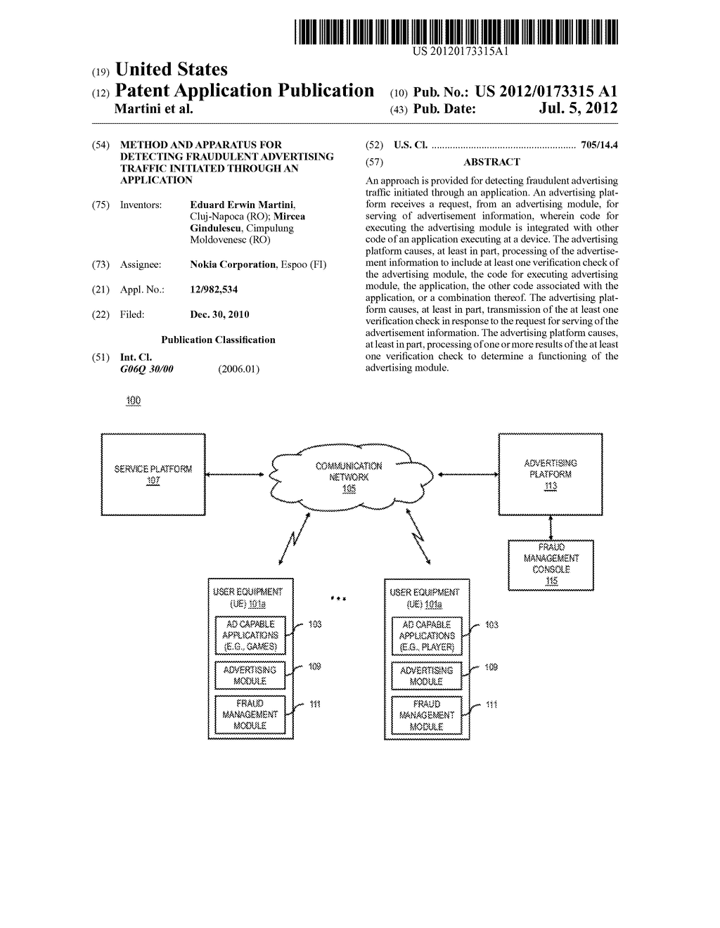 METHOD AND APPARATUS FOR DETECTING FRAUDULENT ADVERTISING TRAFFIC     INITIATED THROUGH AN APPLICATION - diagram, schematic, and image 01