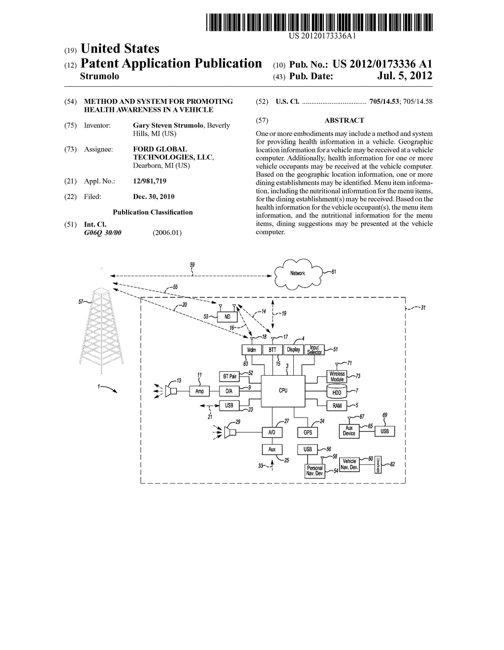 METHOD AND SYSTEM FOR PROMOTING HEALTH AWARENESS IN A VEHICLE - diagram, schematic, and image 01