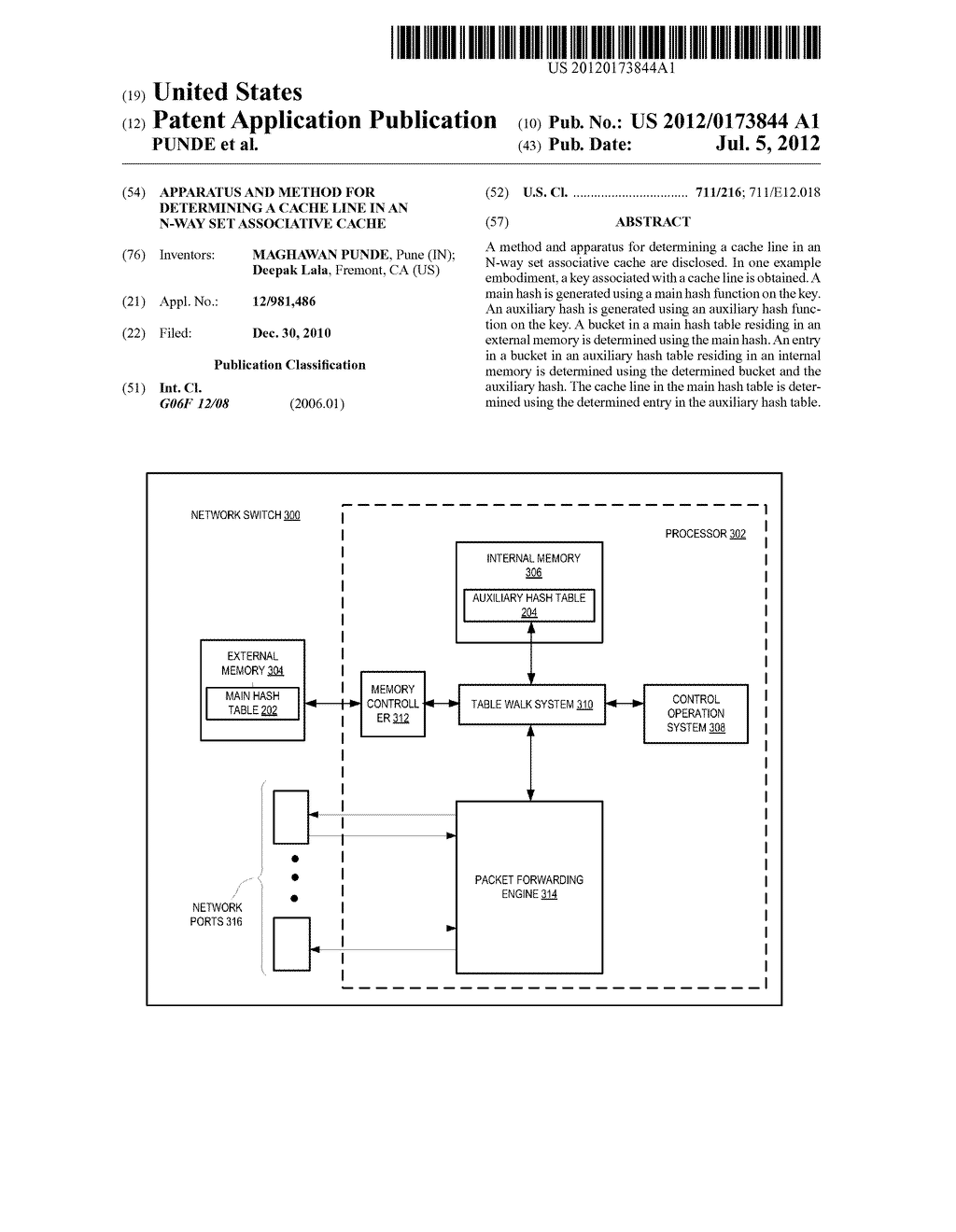 APPARATUS AND METHOD FOR DETERMINING A CACHE LINE IN AN N-WAY SET     ASSOCIATIVE CACHE - diagram, schematic, and image 01