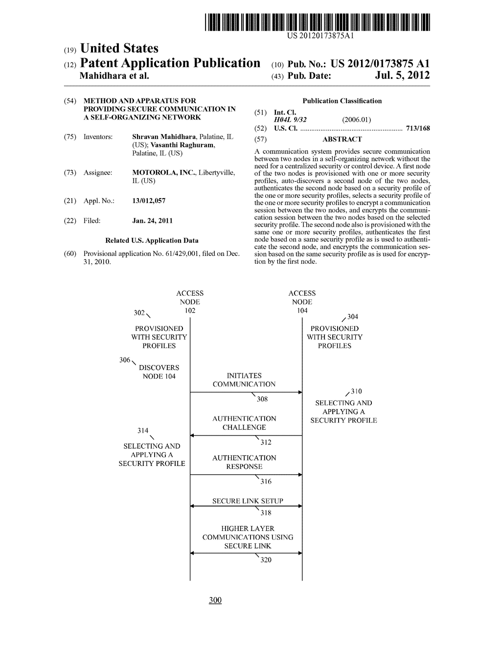 METHOD AND APPARATUS FOR PROVIDING SECURE COMMUNICATION IN A     SELF-ORGANIZING NETWORK - diagram, schematic, and image 01