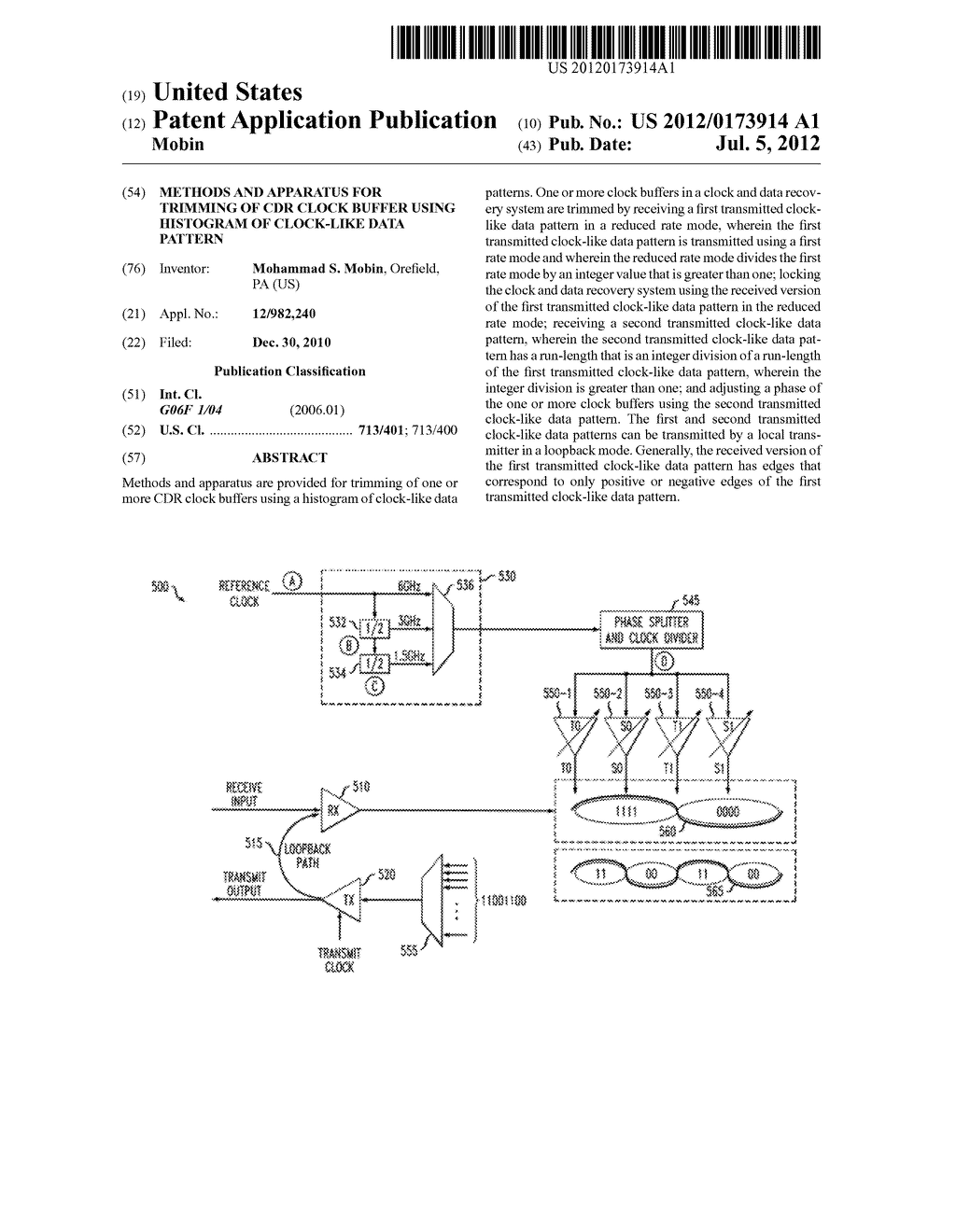 Methods and Apparatus for Trimming of CDR Clock Buffer Using Histogram of     Clock-Like Data Pattern - diagram, schematic, and image 01