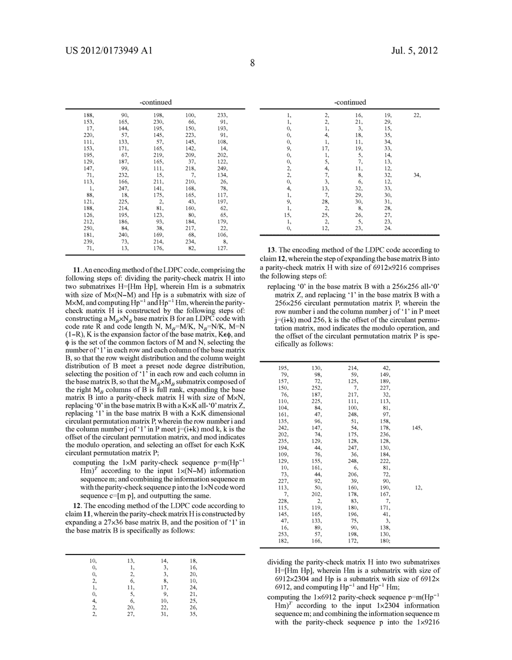 METHOD OF CONSTRUCTING PARITY-CHECK MATRIX OF LDPC CODE AND ENCODING     METHOD AND ENCODING APPARATUS BASED ON THE METHOD - diagram, schematic, and image 11