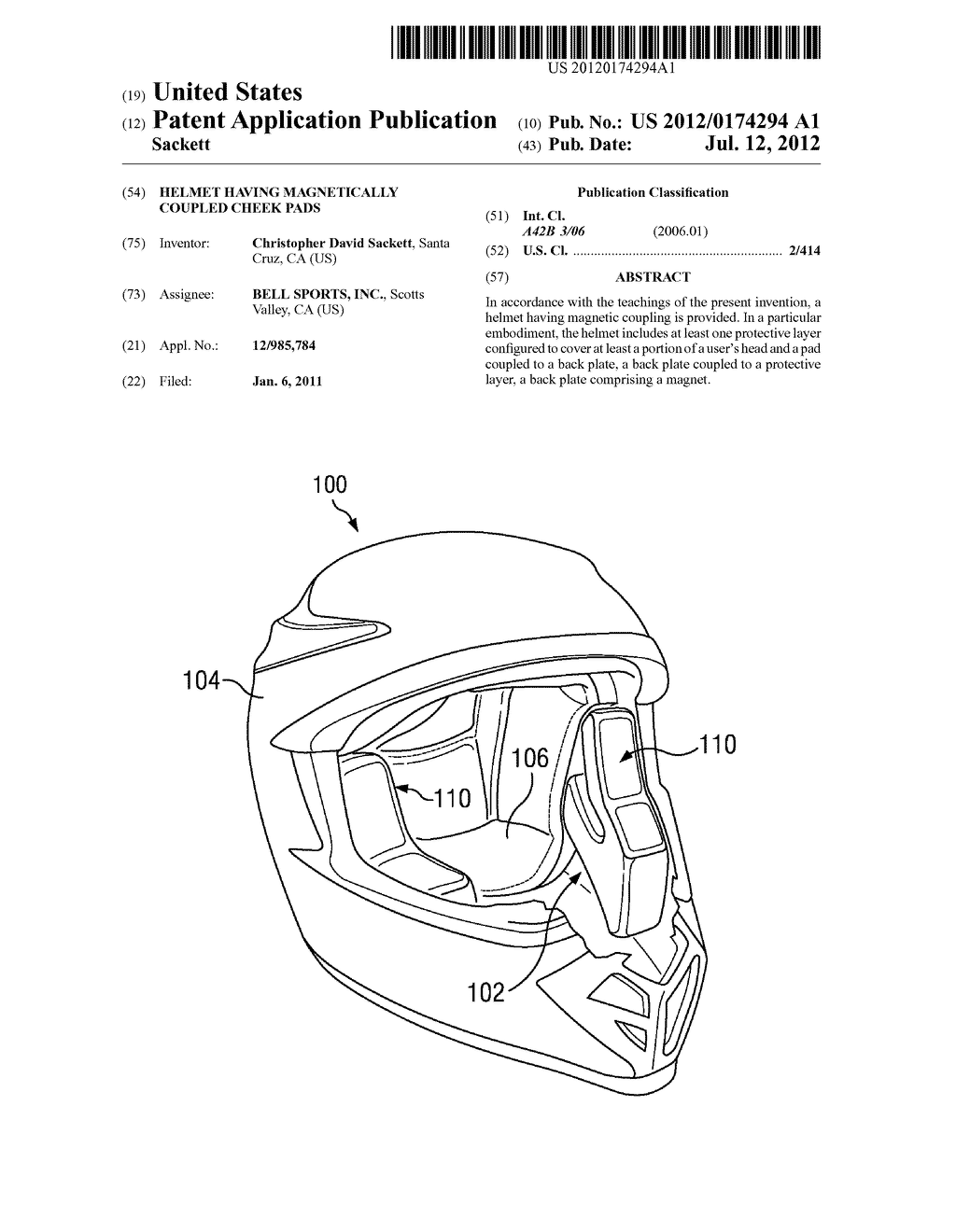 HELMET HAVING MAGNETICALLY COUPLED CHEEK PADS - diagram, schematic, and image 01