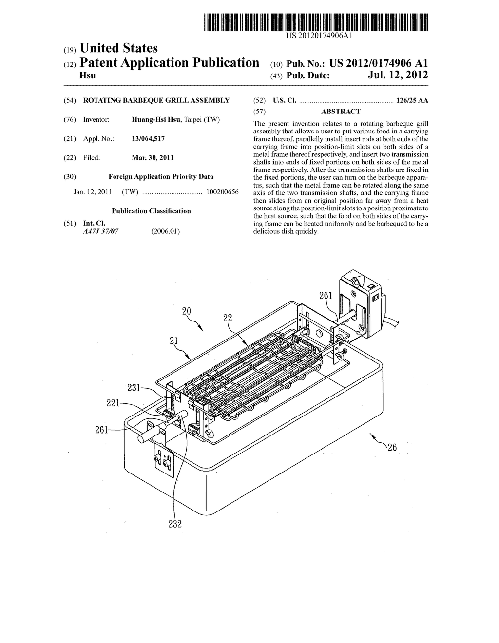 Rotating barbeque grill assembly - diagram, schematic, and image 01