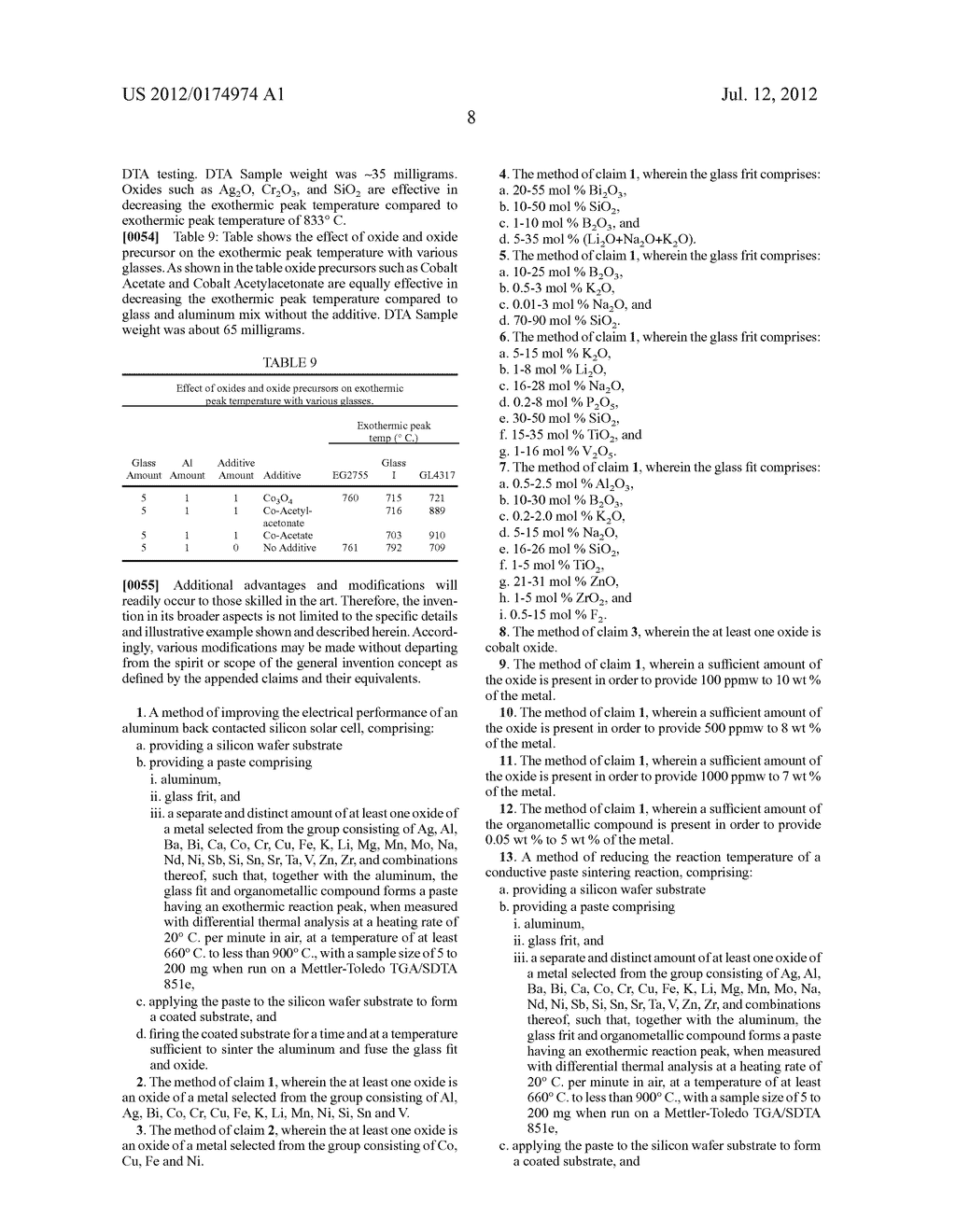 Oxides And Glasses For Use With Aluminum Back Solar Cell Contacts - diagram, schematic, and image 10