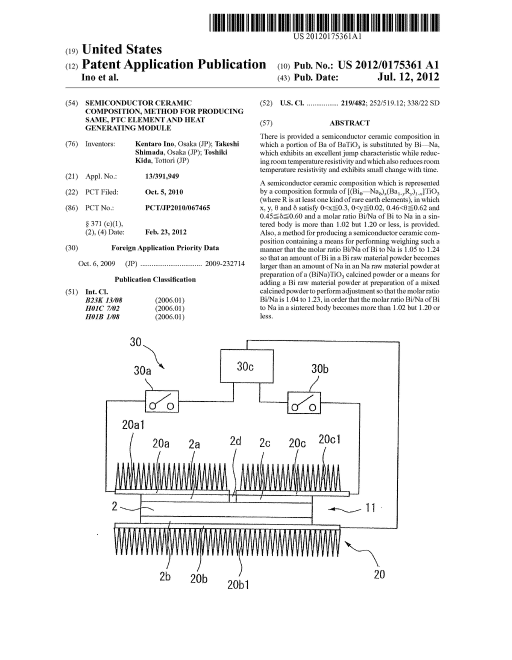 SEMICONDUCTOR CERAMIC COMPOSITION, METHOD FOR PRODUCING SAME, PTC ELEMENT     AND HEAT GENERATING MODULE - diagram, schematic, and image 01