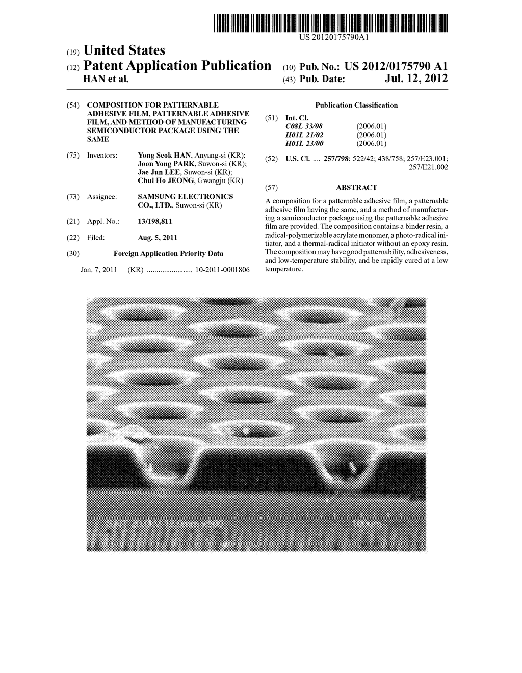COMPOSITION FOR PATTERNABLE ADHESIVE FILM, PATTERNABLE ADHESIVE FILM, AND     METHOD OF MANUFACTURING SEMICONDUCTOR PACKAGE USING THE SAME - diagram, schematic, and image 01