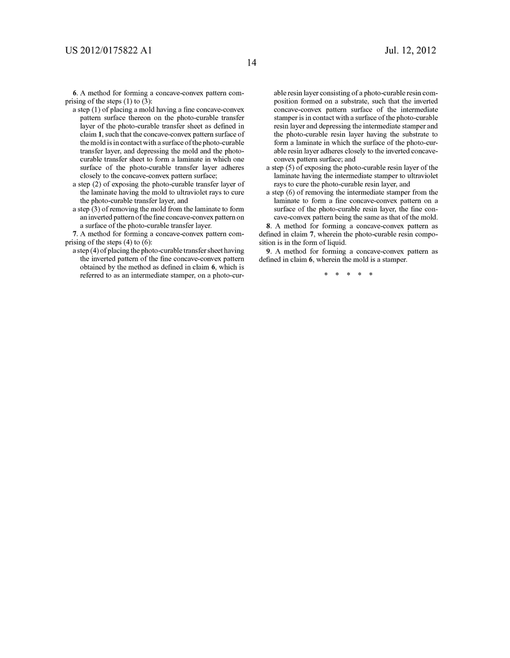 PHOTO-CURABLE TRANSFER SHEET AND METHOD FOR FORMING CONCAVE-CONVEX PATTERN     USING THE SAME - diagram, schematic, and image 19