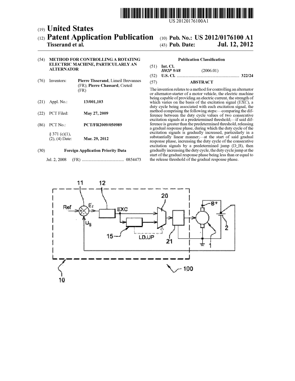 METHOD FOR CONTROLLING A ROTATING ELECTRIC MACHINE, PARTICULARLY AN     ALTERNATOR - diagram, schematic, and image 01