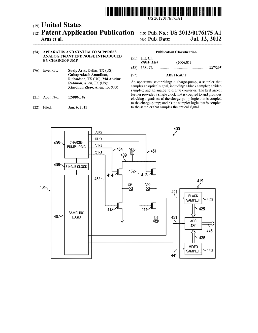 APPARATUS AND SYSTEM TO SUPPRESS ANALOG FRONT END NOISE INTRODUCED BY     CHARGE-PUMP - diagram, schematic, and image 01