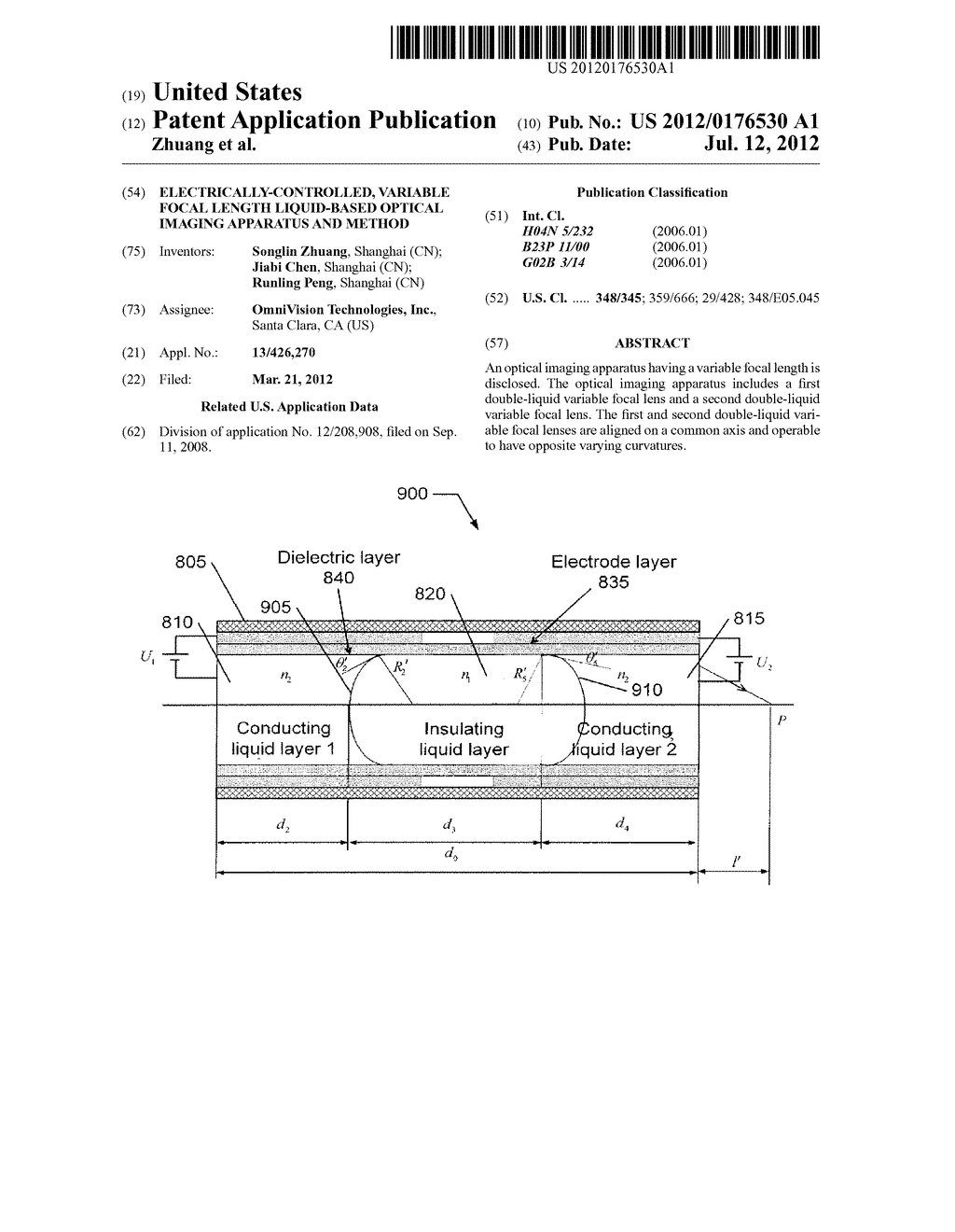 Electrically-Controlled, Variable Focal Length Liquid-Based Optical     Imaging Apparatus and Method - diagram, schematic, and image 01