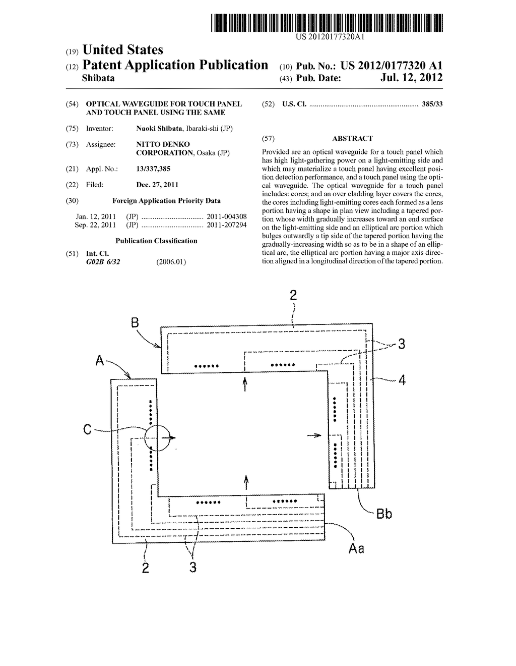 OPTICAL WAVEGUIDE FOR TOUCH PANEL AND TOUCH PANEL USING THE SAME - diagram, schematic, and image 01
