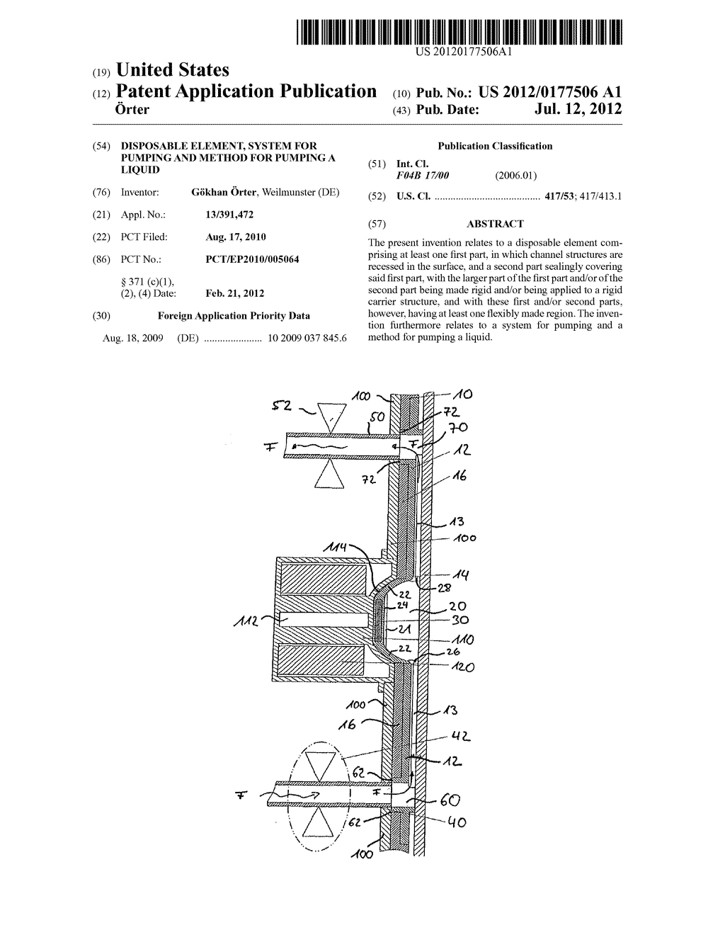 DISPOSABLE ELEMENT, SYSTEM FOR PUMPING AND METHOD FOR PUMPING A LIQUID - diagram, schematic, and image 01