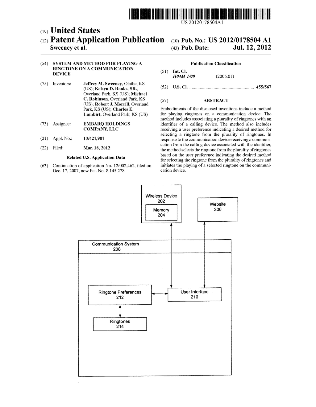 SYSTEM AND METHOD FOR PLAYING A RINGTONE ON A COMMUNICATION DEVICE - diagram, schematic, and image 01