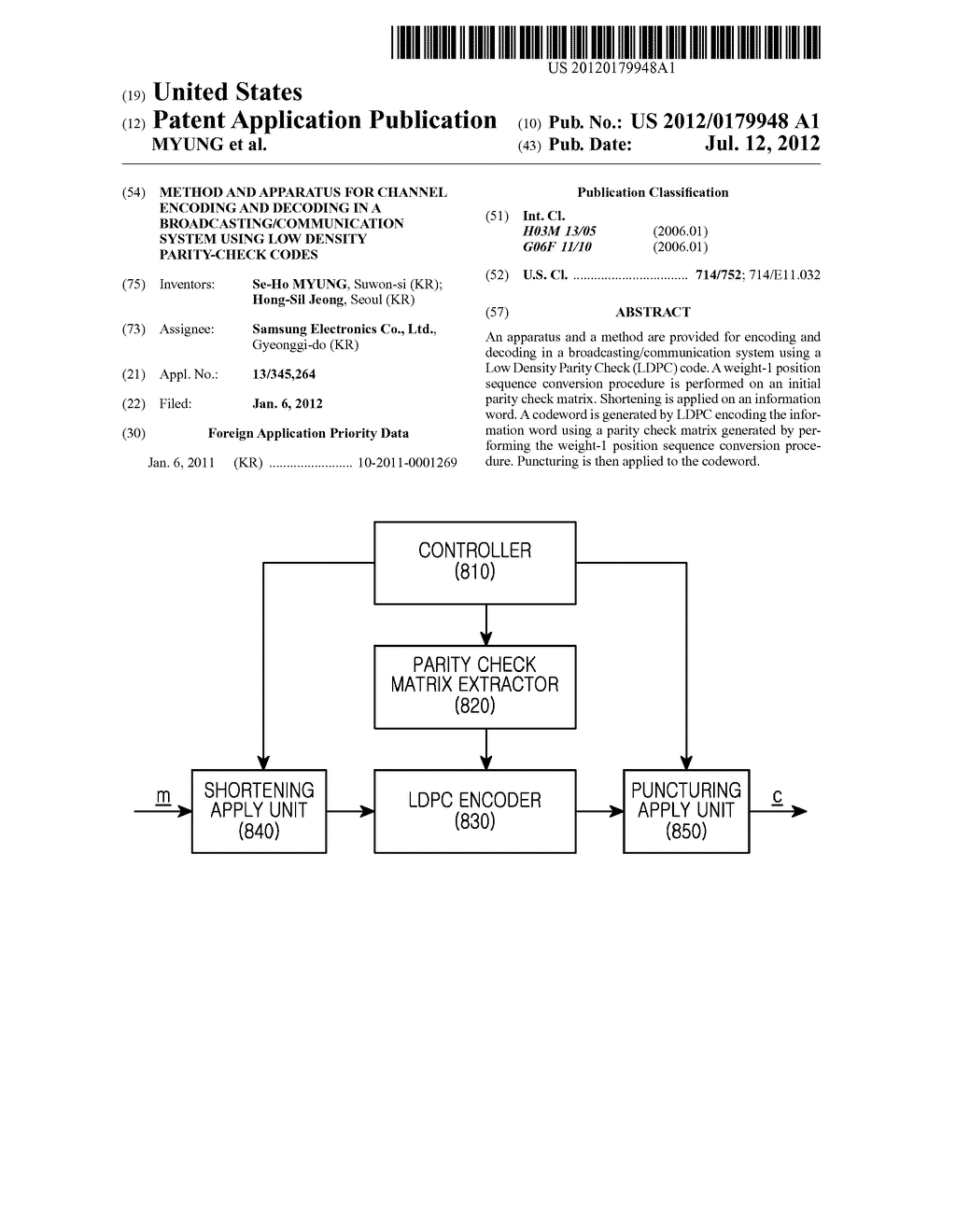 METHOD AND APPARATUS FOR CHANNEL ENCODING AND DECODING IN A     BROADCASTING/COMMUNICATION SYSTEM USING LOW DENSITY PARITY-CHECK CODES - diagram, schematic, and image 01