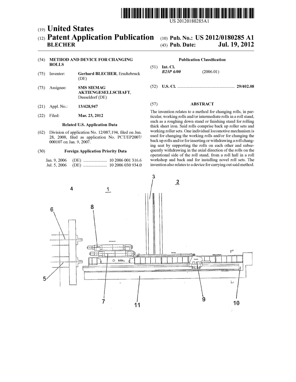 METHOD AND DEVICE FOR CHANGING ROLLS - diagram, schematic, and image 01