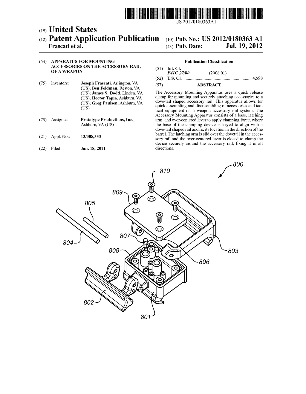 APPARATUS FOR MOUNTING ACCESSORIES ON THE ACCESSORY RAIL OF A WEAPON - diagram, schematic, and image 01