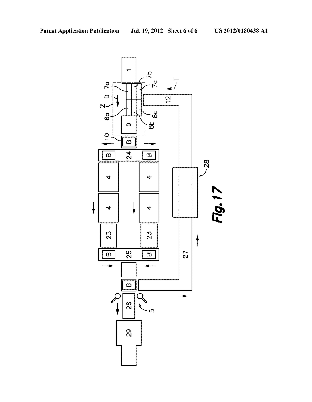 APPARATUS AND METHOD FOR CUTTING SLICES OF A FOOD PRODUCT AND LOADING THEM     ON A CONVEYING SURFACE, AND TREATMENT PLANT INCLUDING SAID APPARATUS - diagram, schematic, and image 07