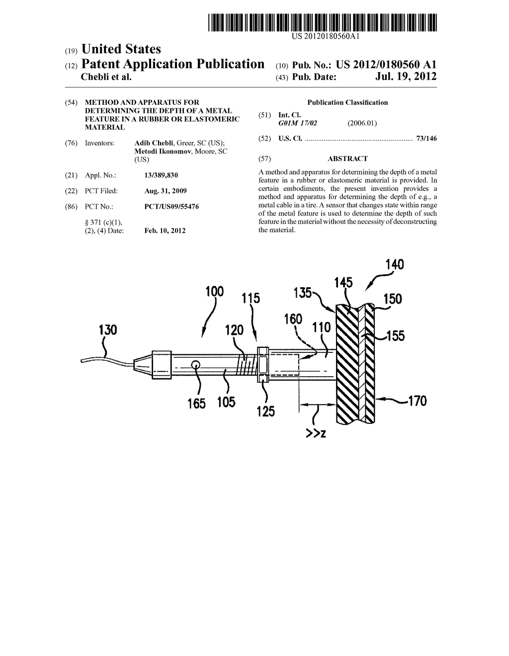 METHOD AND APPARATUS FOR DETERMINING THE DEPTH OF A METAL FEATURE IN A     RUBBER OR ELASTOMERIC MATERIAL - diagram, schematic, and image 01