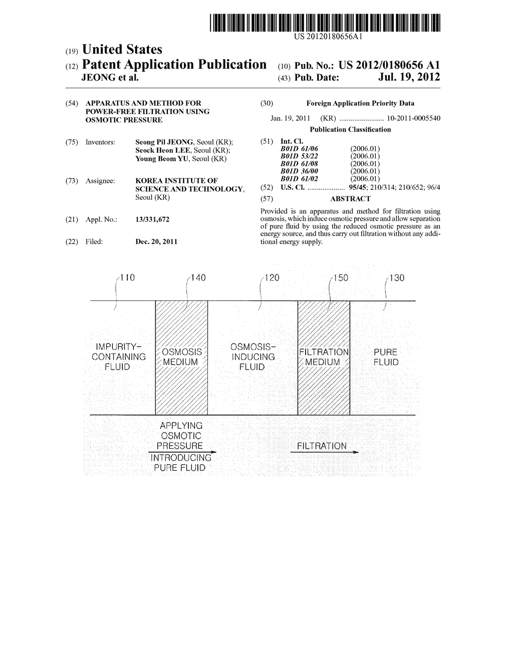 APPARATUS AND METHOD FOR POWER-FREE FILTRATION USING OSMOTIC PRESSURE - diagram, schematic, and image 01