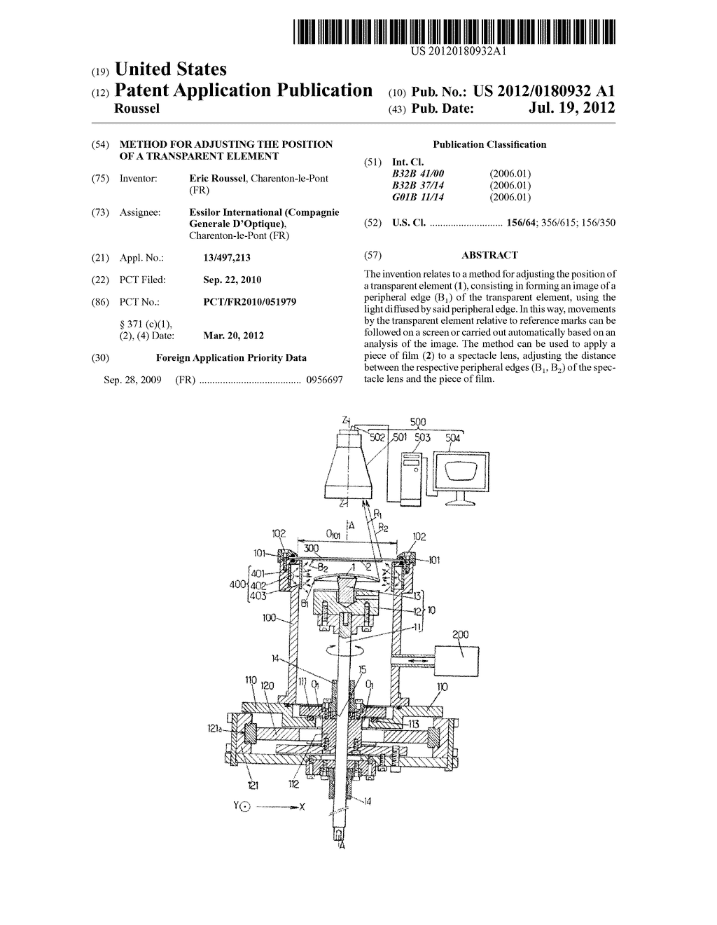 METHOD FOR ADJUSTING THE POSITION OF A TRANSPARENT ELEMENT - diagram, schematic, and image 01