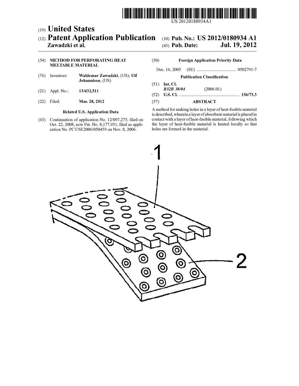 METHOD FOR PERFORATING HEAT MELTABLE MATERIAL - diagram, schematic, and image 01