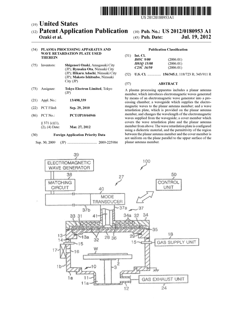 PLASMA PROCESSING APPARATUS AND WAVE RETARDATION PLATE USED THEREIN - diagram, schematic, and image 01