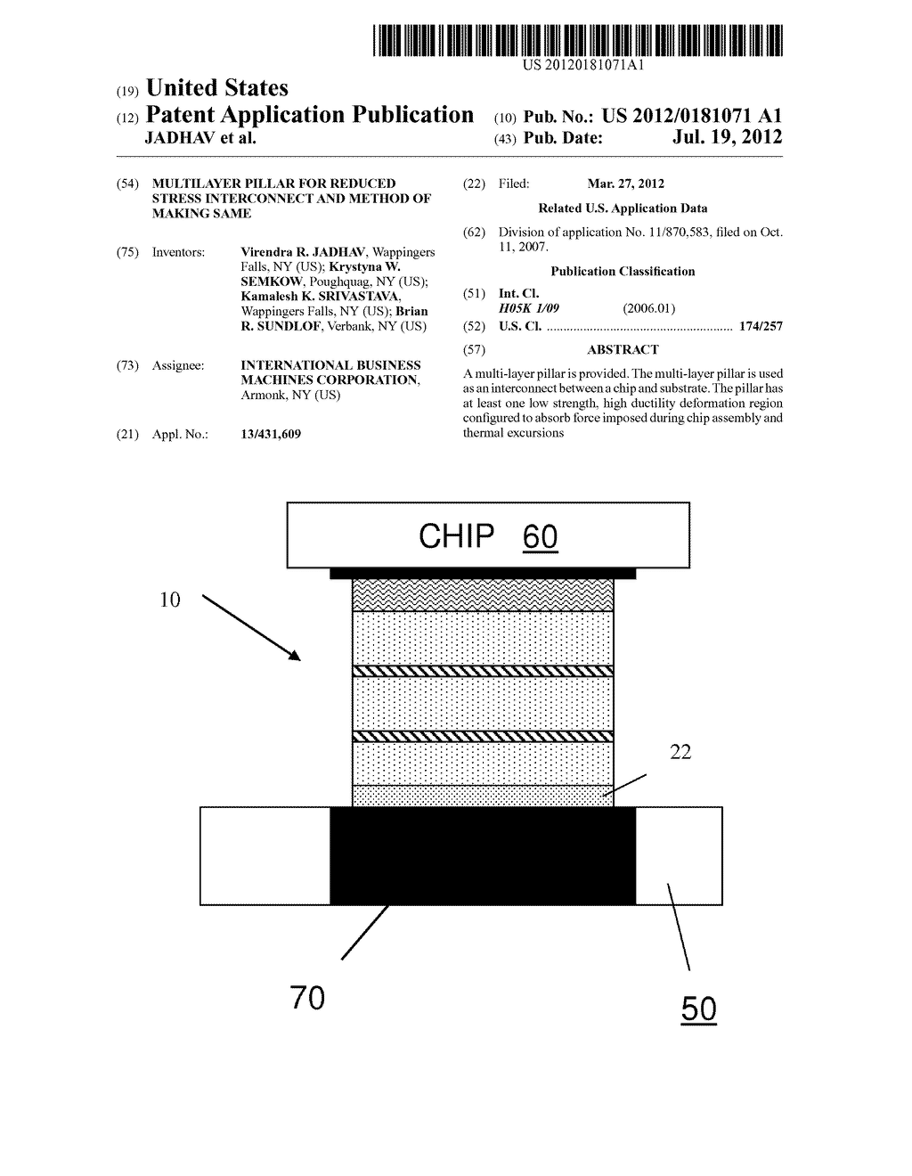 MULTILAYER PILLAR FOR REDUCED STRESS INTERCONNECT AND METHOD OF MAKING     SAME - diagram, schematic, and image 01