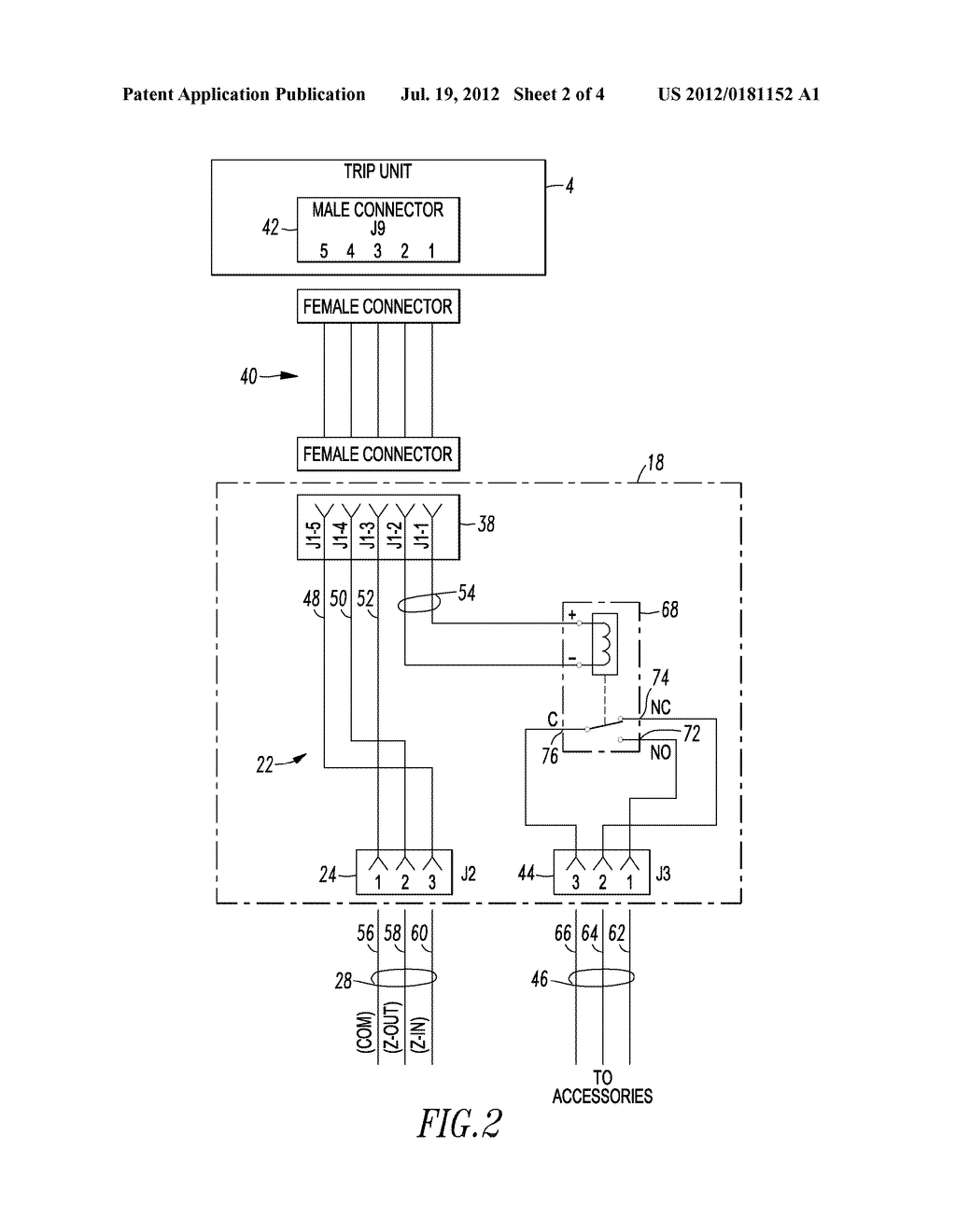 ACCESSORY MODULE PROVIDING A ZONE SELECTIVE INTERLOCKING INTERFACE     EXTERNAL TO A TRIP UNIT, AND SYSTEM AND CIRCUIT INTERRUPTER INCLUDING THE     SAME - diagram, schematic, and image 03