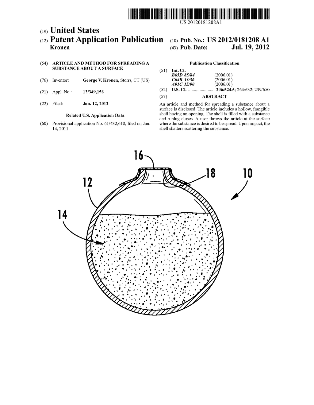 ARTICLE AND METHOD FOR SPREADING A SUBSTANCE ABOUT A SURFACE - diagram, schematic, and image 01