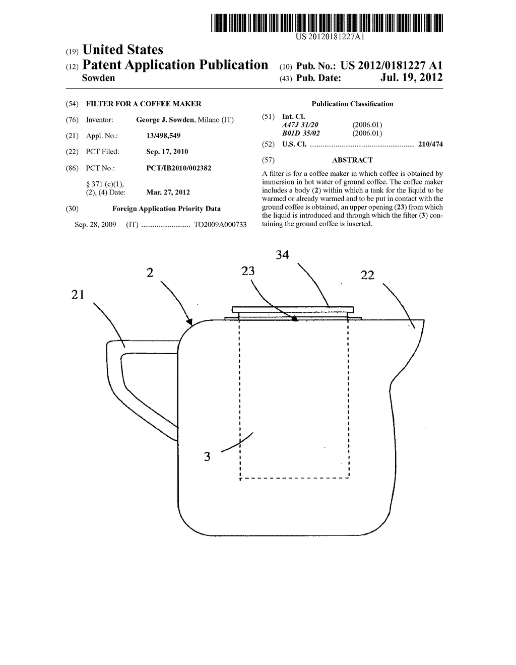 FILTER FOR A COFFEE MAKER - diagram, schematic, and image 01