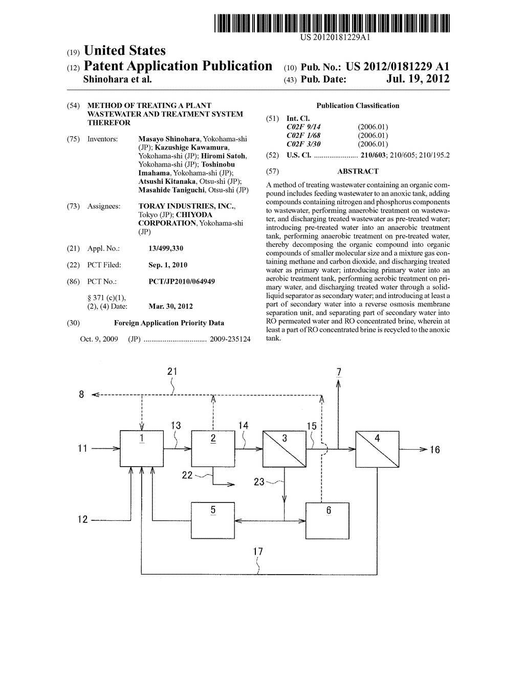 METHOD OF TREATING A PLANT WASTEWATER AND TREATMENT SYSTEM THEREFOR - diagram, schematic, and image 01