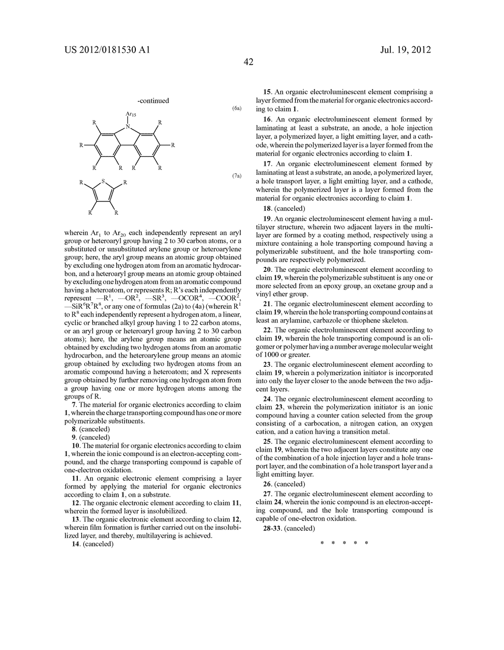 MATERIAL FOR ORGANIC ELECTRONICS, ORGANIC ELECTRONIC ELEMENT, ORGANIC     ELECTROLUMINESCENT ELEMENT, DISPLAY ELEMENT USING ORGANIC     ELECTROLUMINESCENT ELEMENT, ILLUMINATING DEVICE, AND DISPLAY DEVICE - diagram, schematic, and image 44