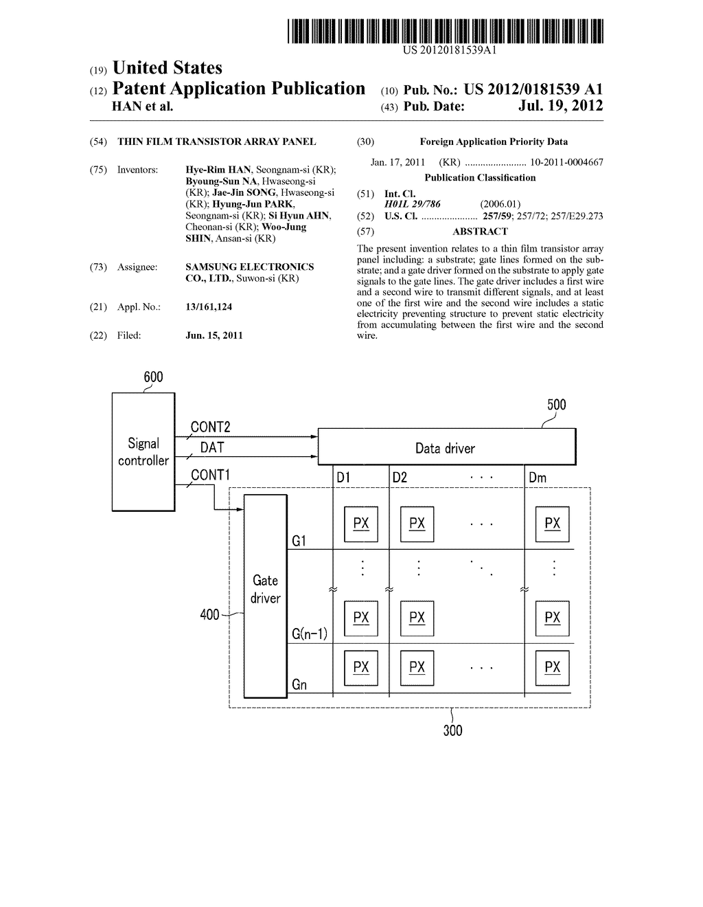 THIN FILM TRANSISTOR ARRAY PANEL - diagram, schematic, and image 01