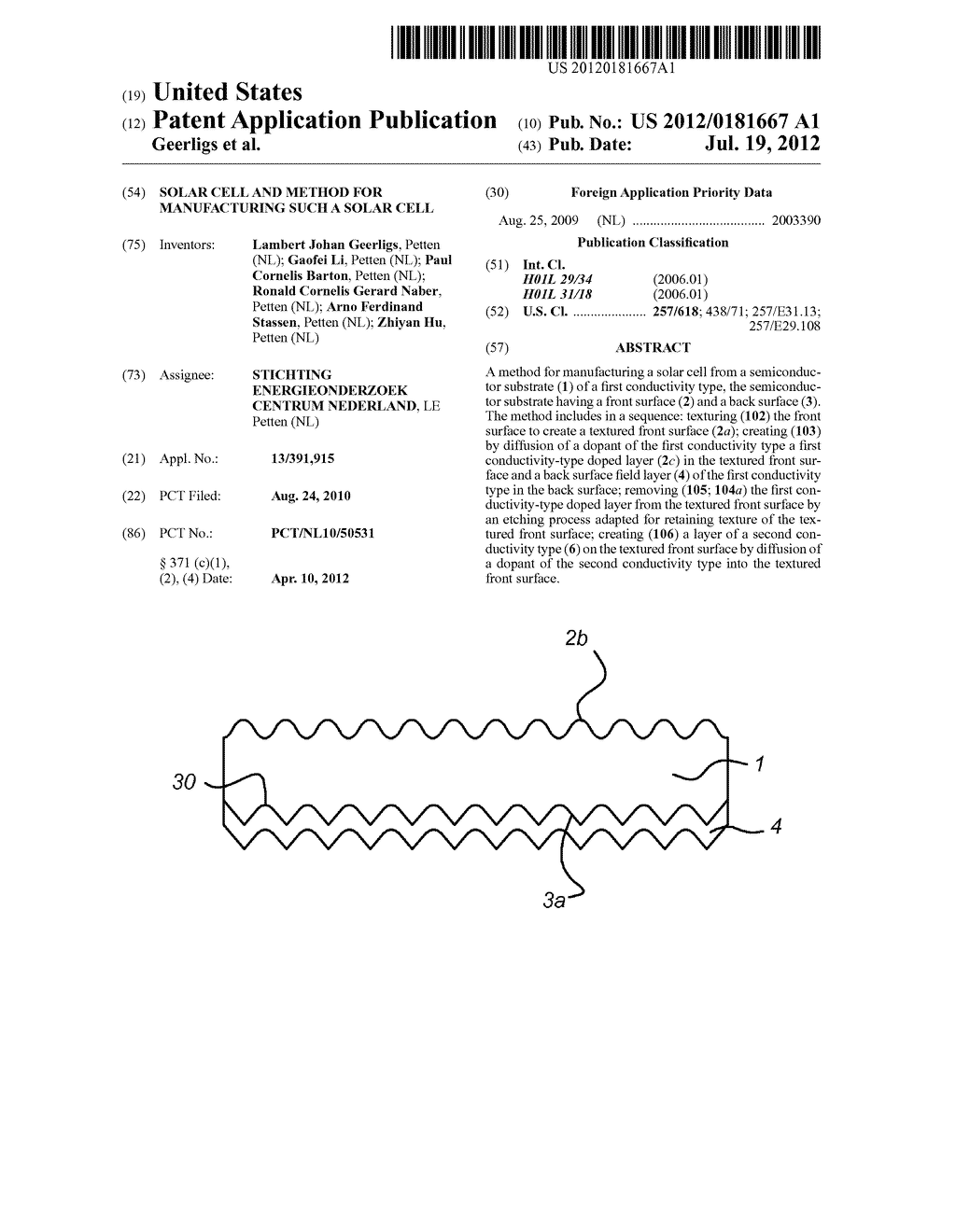 SOLAR CELL AND METHOD FOR MANUFACTURING SUCH A SOLAR CELL - diagram, schematic, and image 01