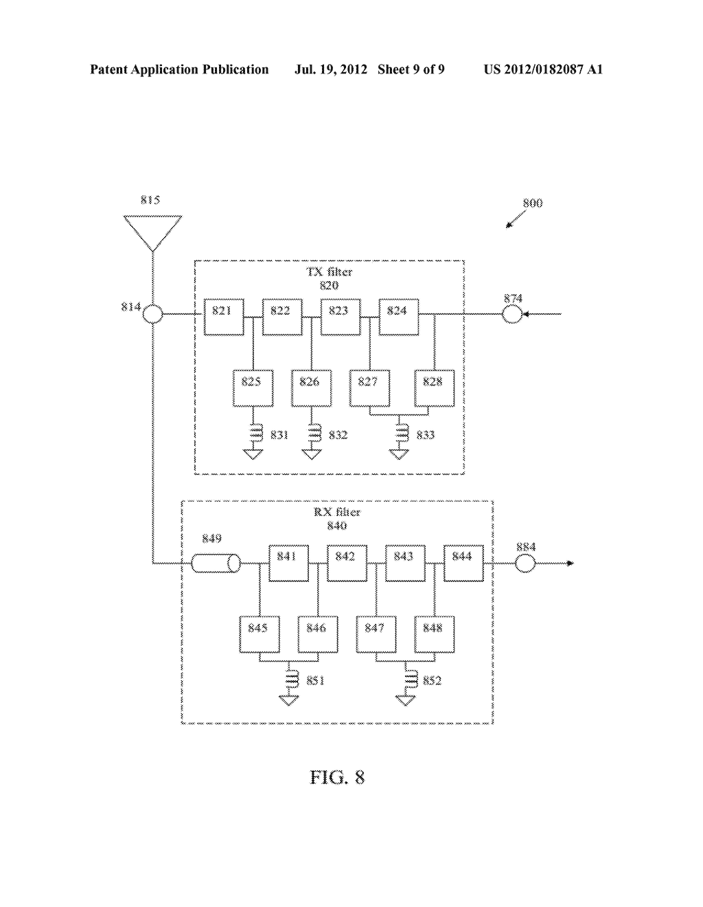 SINGLE-CHIP DUPLEXER WITH ISOLATION SHIELD BETWEEN TRANSMIT AND RECEIVE     FILTERS - diagram, schematic, and image 10