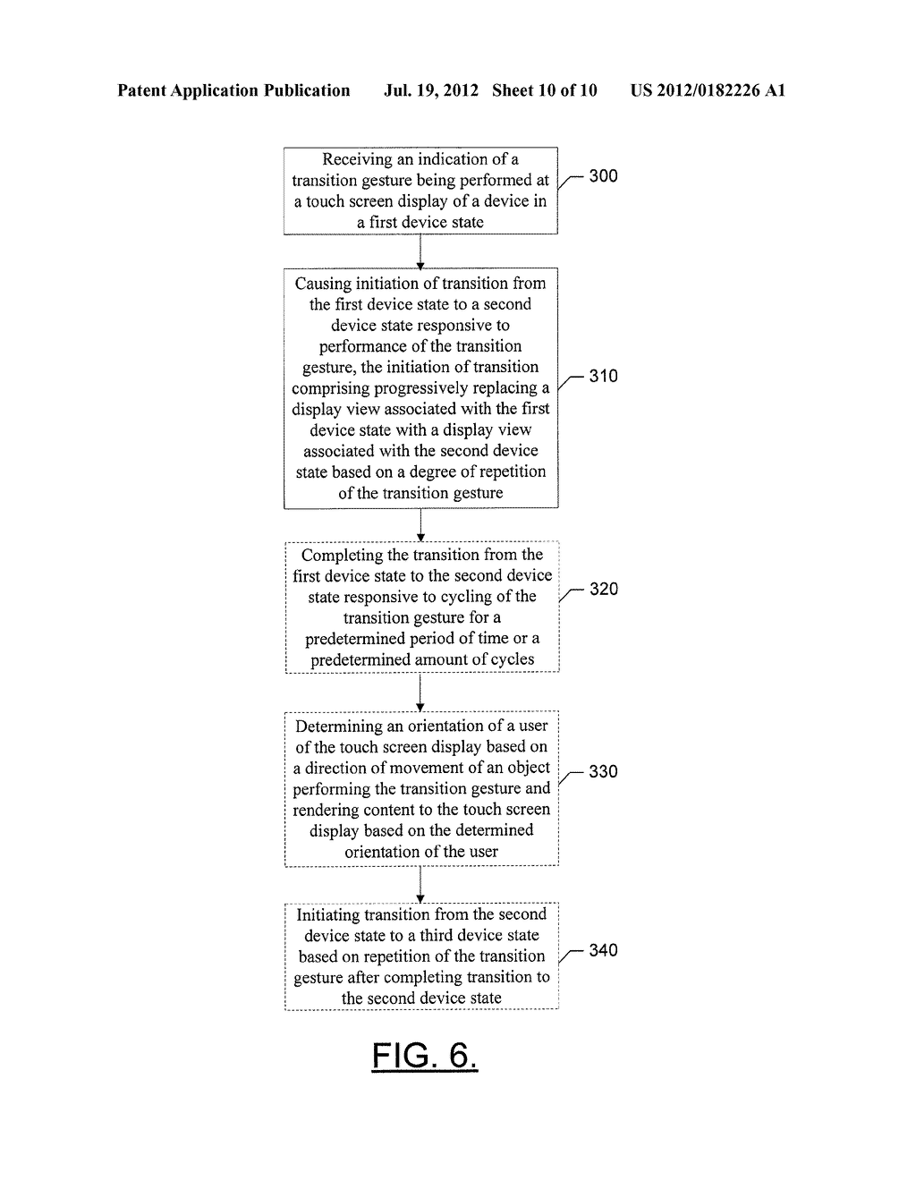 METHOD AND APPARATUS FOR PROVIDING A MULTI-STAGE DEVICE TRANSITION     MECHANISM INITIATED BASED ON A TOUCH GESTURE - diagram, schematic, and image 11