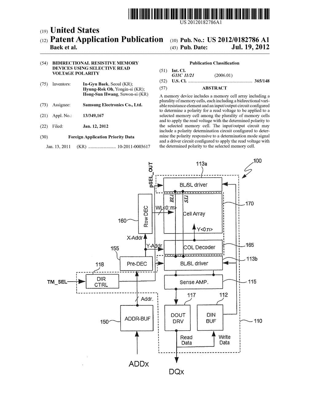BIDIRECTIONAL RESISTIVE MEMORY DEVICES USING SELECTIVE READ VOLTAGE     POLARITY - diagram, schematic, and image 01