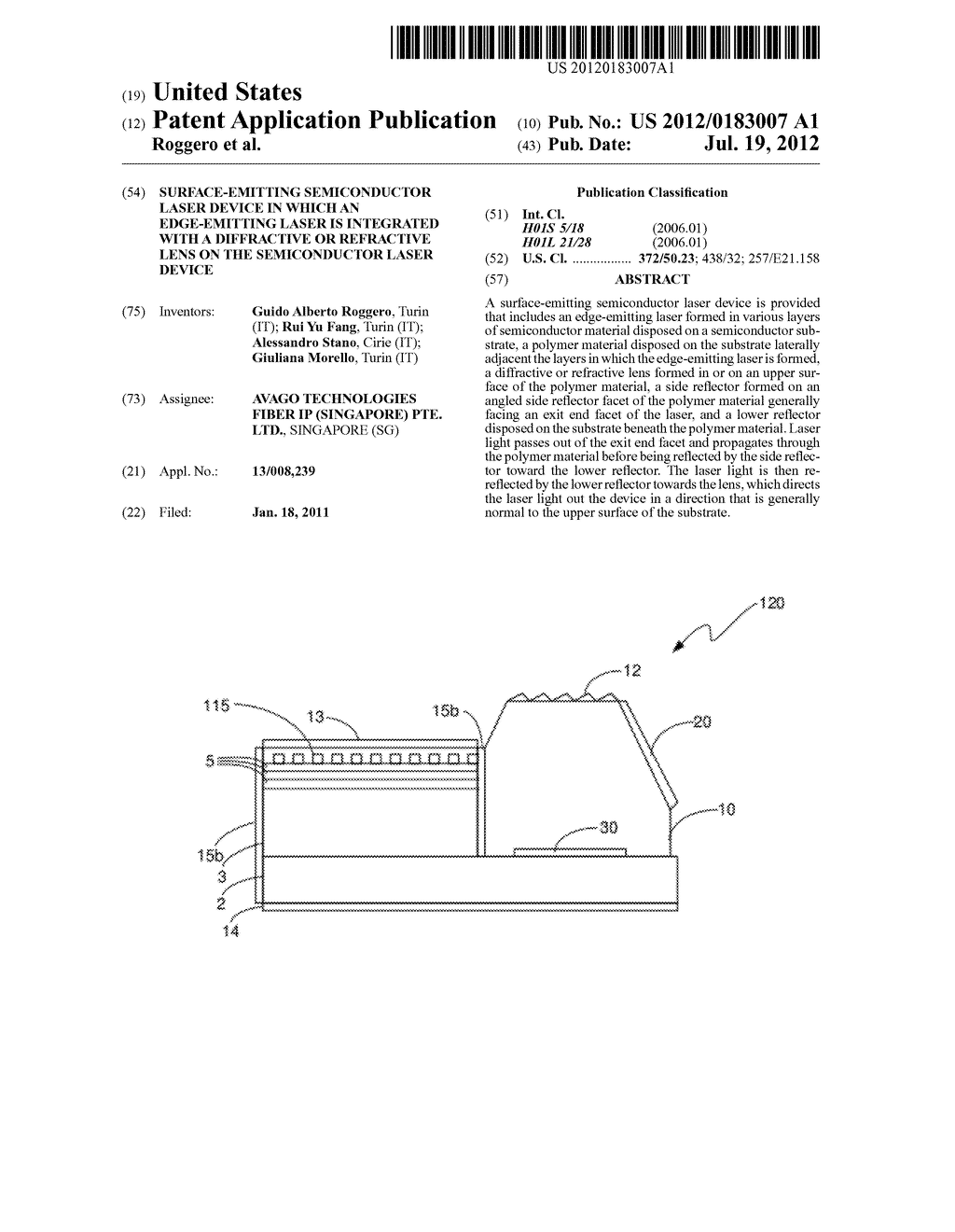 SURFACE-EMITTING SEMICONDUCTOR LASER DEVICE IN WHICH AN EDGE-EMITTING     LASER IS INTEGRATED WITH A DIFFRACTIVE OR REFRACTIVE LENS ON THE     SEMICONDUCTOR LASER DEVICE - diagram, schematic, and image 01