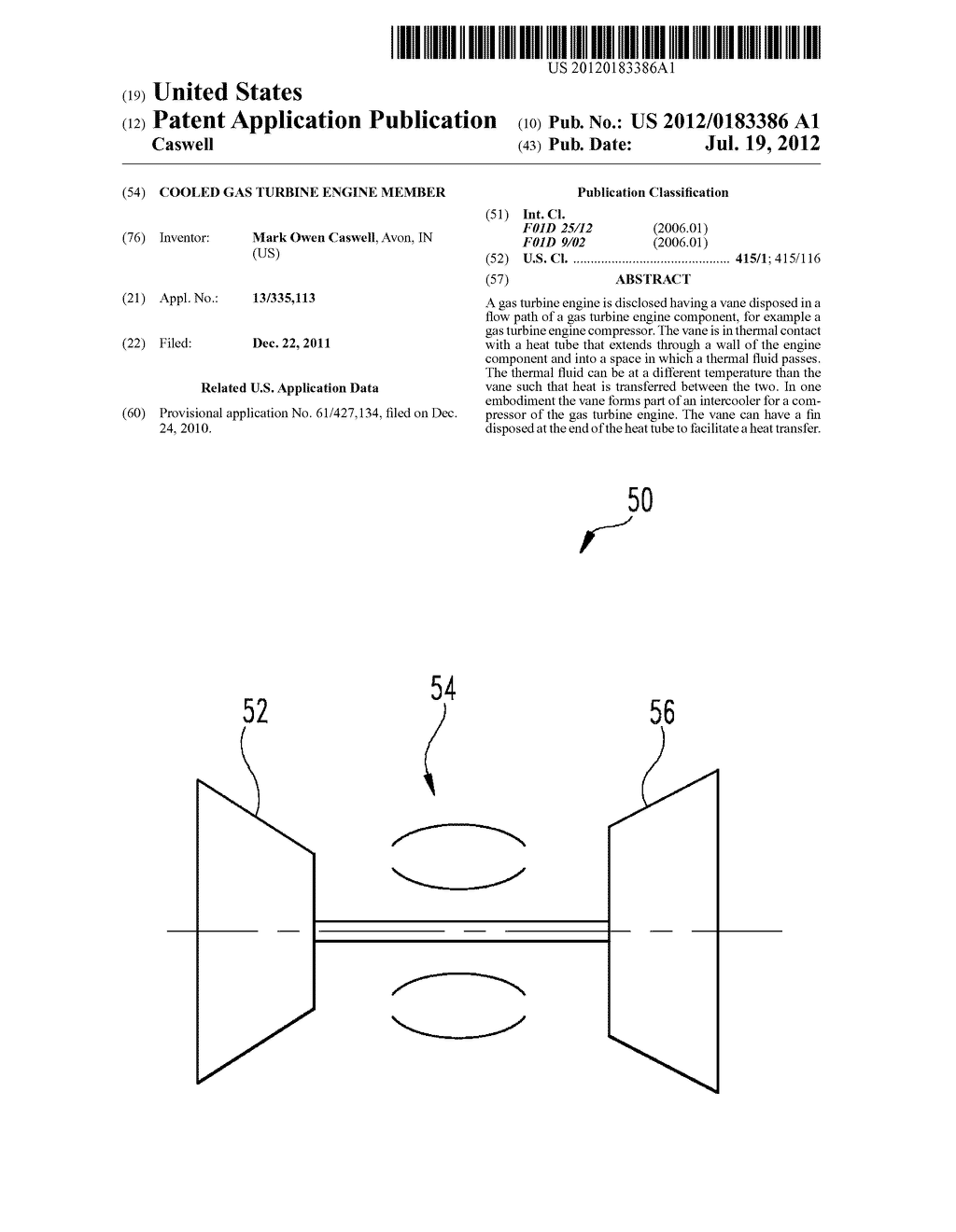 COOLED GAS TURBINE ENGINE MEMBER - diagram, schematic, and image 01