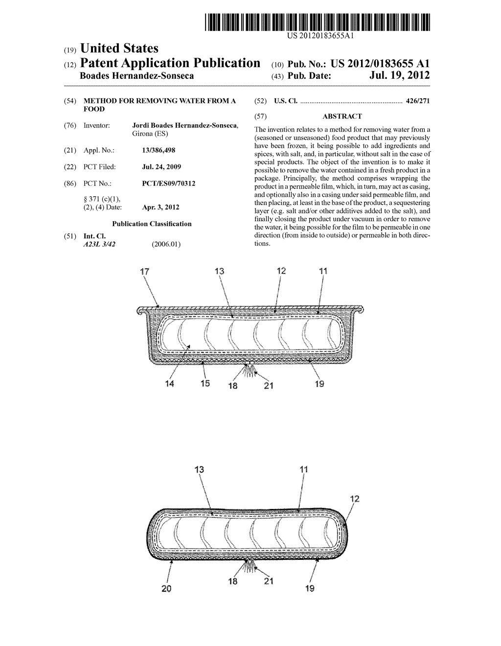 METHOD FOR REMOVING WATER FROM A FOOD - diagram, schematic, and image 01