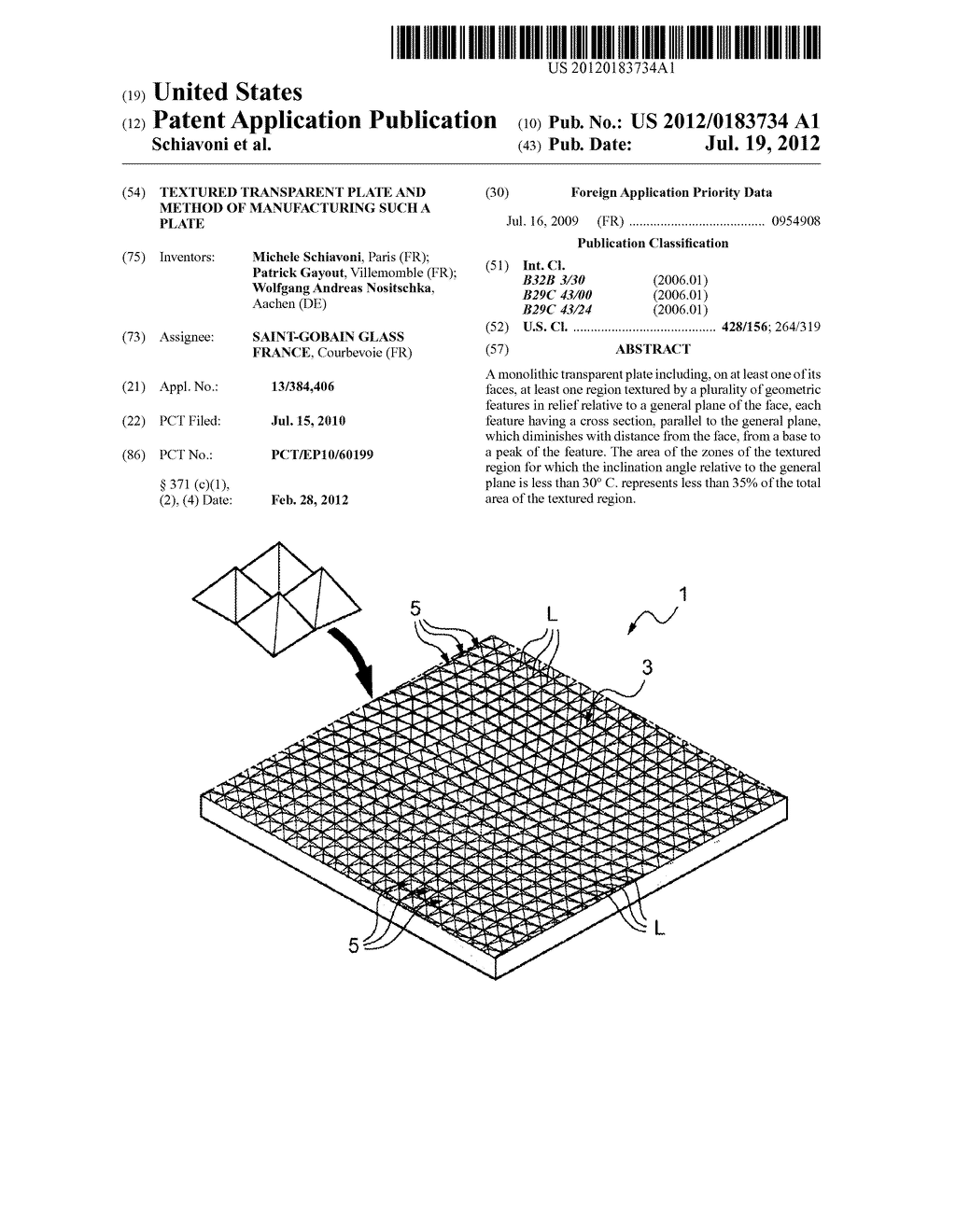 TEXTURED TRANSPARENT PLATE AND METHOD OF MANUFACTURING SUCH A PLATE - diagram, schematic, and image 01