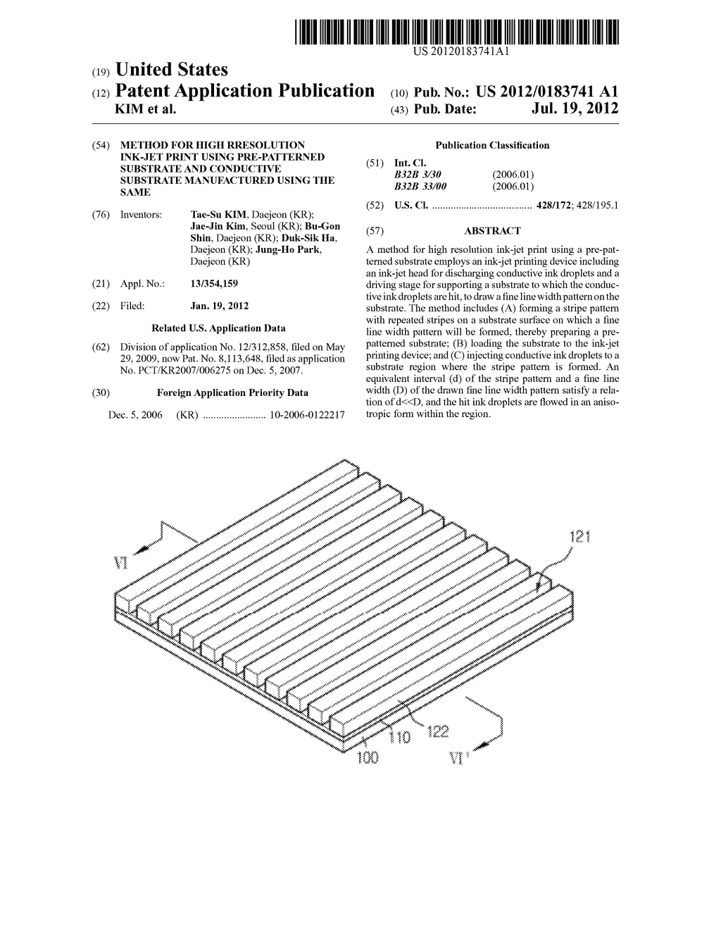 METHOD FOR HIGH RRESOLUTION INK-JET PRINT USING PRE-PATTERNED SUBSTRATE     AND CONDUCTIVE SUBSTRATE MANUFACTURED USING THE SAME - diagram, schematic, and image 01