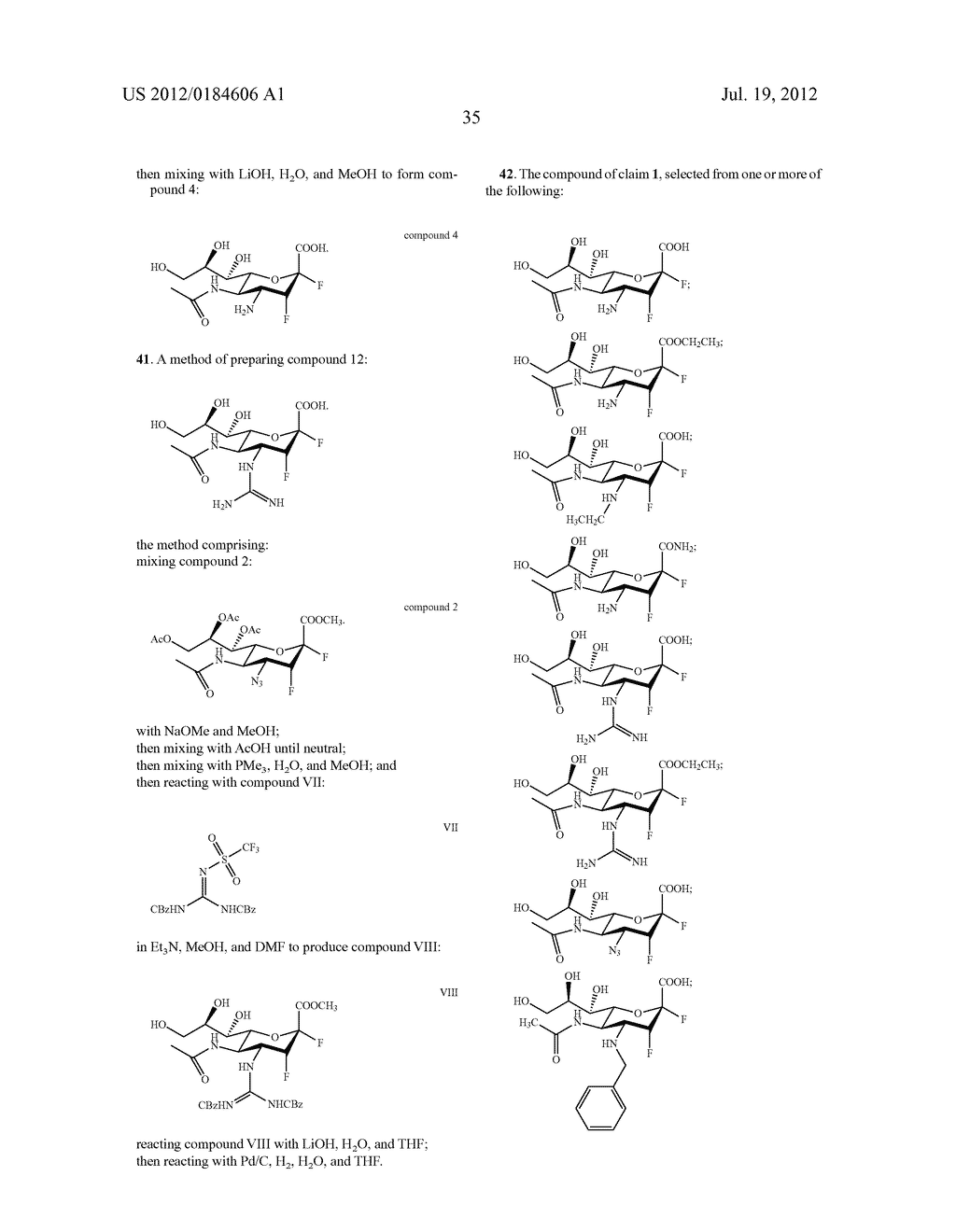 NEURAMINIDASE INHIBITOR COMPOUNDS, COMPOSITIONS AND METHODS FOR THE USE     THEREOF IN ANTI-VIRAL TREATMENTS - diagram, schematic, and image 44