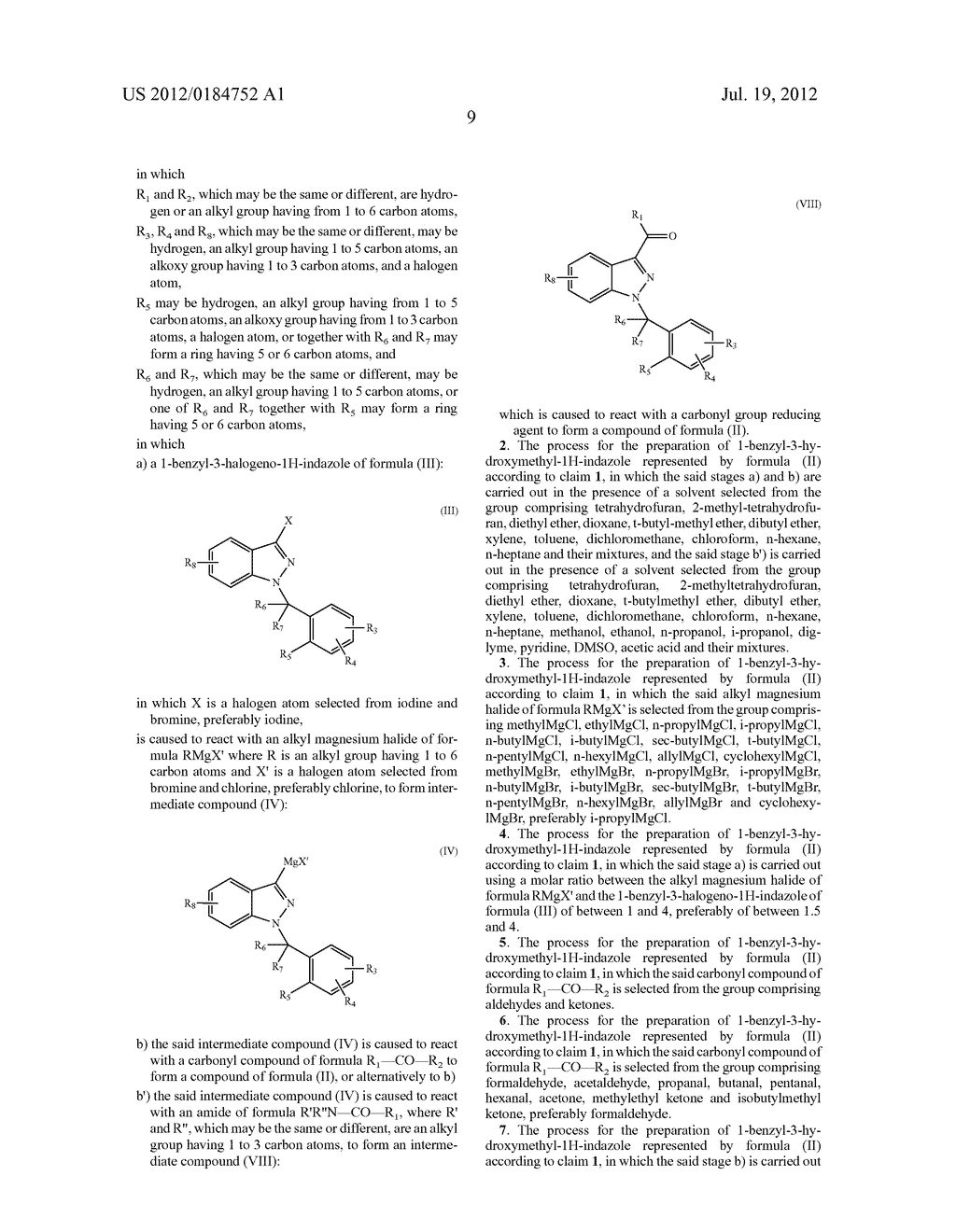 PROCESS FOR THE PREPARATION OF 1-BENZYL-3-HYDROXYMETHYL-1H-INDAZOLE AND     ITS DERIVATIVES AND REQUIRED MAGNESIUM INTERMEDIATES - diagram, schematic, and image 10