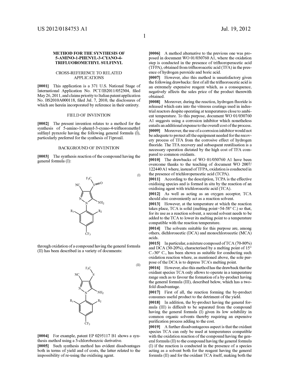 METHOD FOR THE SYNTHESIS OF 5-AMINO-1-PHENYL-3-CYANO-4-TRIFLUOROMETHYL     SULFINYL - diagram, schematic, and image 02