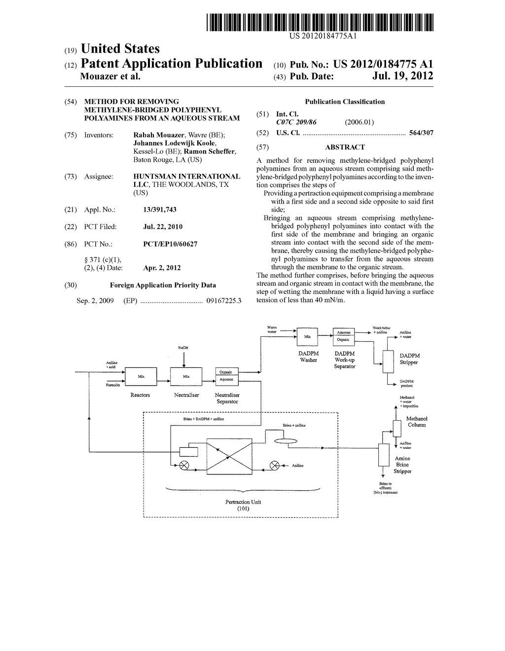 METHOD FOR REMOVING METHYLENE-BRIDGED POLYPHENYL POLYAMINES FROM AN     AQUEOUS STREAM - diagram, schematic, and image 01