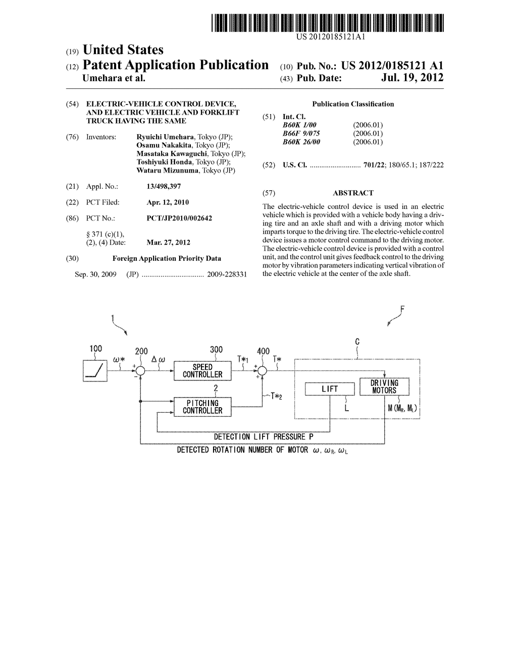 ELECTRIC-VEHICLE CONTROL DEVICE, AND ELECTRIC VEHICLE AND FORKLIFT TRUCK     HAVING THE SAME - diagram, schematic, and image 01